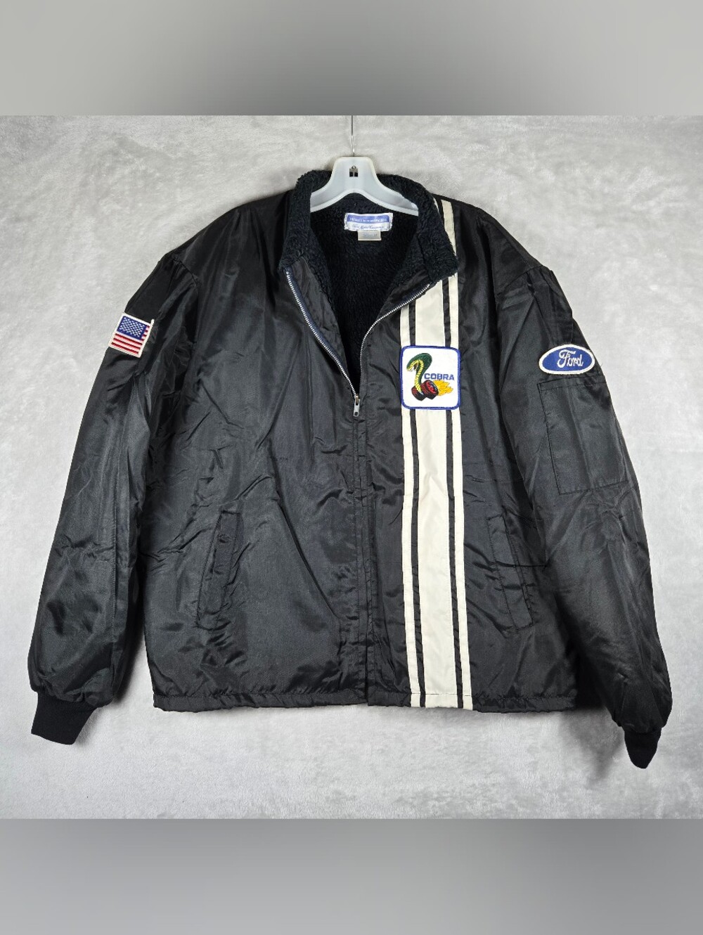 Ford Motor Company Cobra Racing Jacket Mens Size Extra Large Black Full Zip Vtg